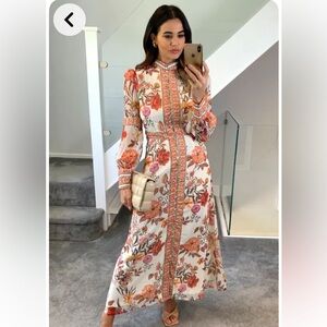 Floral Maxi Dress with Orange AccentsAspen White Dress